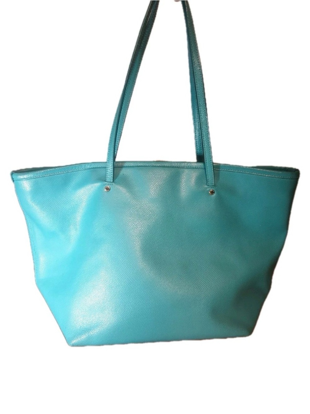 Coach Turquoise Leather Tote Bag - Bright Teal Shoulder Tote - Picture 2 of 8